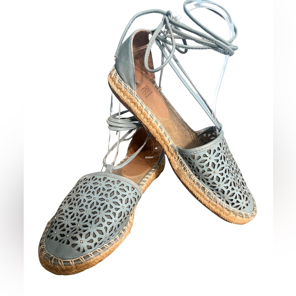 ANTHROPOLOGIE Jasper & Jeera Espadrille Ankle Lace-Up Flats - Lt Blue, Size 8B